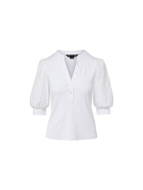 Veronica Beard Jeans Coralee White Puff Sleeve Henley Top M